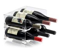 AMIUHOUN Portabottiglie in plastica, impilabili, espositori verticali, organizer moderno, per 3 bottiglie, 2 pezzi