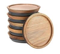 AMIUHOUN Set di 6 coperchi in legno sigillati, coperchi in legno per calici, materiale alimentare, ermetici per bicchieri, 89 mm