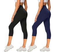 AMIYOYO Confezione da 2 leggings da donna a 3/4, a vita alta, opachi, corti, elasticizzati, per yoga, fitness, attività all'aria aperta, tempo libero, Capri Leggings-nero+blu scuro, 54/58 IT