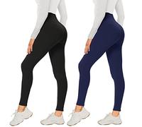 AMIYOYO Confezione da 2 Leggings da Donna a Vita Alta, opachi, Elasticizzati, per Yoga, Fitness, attività all'Aria Aperta e Tempo Libero, Nero+Blu Scuro, 38 IT/44 IT