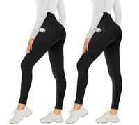 AMIYOYO Confezione da 2 Leggings da Donna a Vita Alta, opachi, Elasticizzati, per Yoga, Fitness, attività all'Aria Aperta e Tempo Libero, Nero x 2., 38 IT/44 IT