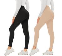 AMIYOYO Leggings Damen 2er Pack Sporthose Fahrradhose High Waist Leggins Blickdicht Elastische Weiche Bauchweg Hosen für Yoga Fitness Outdoor Freizeit(Schwarz+Mix-Beige,XXL=DE50-54)