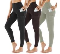 AMIYOYO Leggings sportivi da donna con tasca, a vita alta, opachi, sportivi, per la pancia, per lo yoga, per la palestra, il fitness, confezione da 3, nero+marrone+grigio, 54/58 IT
