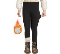 AMIYOYO Leggings termici da ragazza, foderati in pile, invernali, lunghi pantaloni termici per bambini, spessi, caldi, opachi, elastici, Nero, 158-164 cm