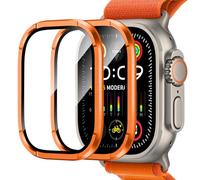 Amizee 2 Pezzi Pellicola Protettiva Compatibile con Apple Watch Ultra 3/2/1 49mm, HD Lega Alluminio Cornice Vetro Temperato Anti-Graffio per iWatch Ultra 3/2/1 49mm, C-Arancia