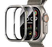 Amizee 2 Pezzi Pellicola Protettiva Compatibile con Apple Watch Ultra 3/2/1 49mm, HD Lega Alluminio Cornice Vetro Temperato Anti-Graffio per iWatch Ultra 3/2/1 49mm, C-Titanio