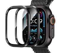 Amizee 2 Pezzi Pellicola Protettiva Compatibile con Apple Watch Ultra 3/2/1 49mm, HD Lega Alluminio Cornice Vetro Temperato Anti-Graffio per iWatch Ultra 3/2/1 49mm, C-Nero