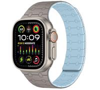 Amizee Compatibile con Cinturino Apple Watch 49/46/45/44/42/41/40/38mm, Cinturino Silicone Magnetiche per iWatch Ultra 3/2/1 Series 11 10 9 8 7 6 5 4 SE3/2/1 (42/44/45/46/49, Cachi/Azzurro)