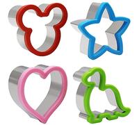 AMJKEJI 4 Pezzi Stampini per Biscotti Formine per Sandwich in Acciaio Inox, Formine per Pane Topolino, Dinosauro, Stella e a Forma di Cuore