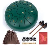 Amkoskr Tamburo antipioggia per esterni, 15,2 cm, 11 note, in acciaio, per yoga, meditazione, educazione musicale, regalo, verde