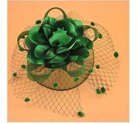 Amlhy Cappello fascinator con fiori retrò, mini cappello a cilindro da sposa in rete con clip per donne vestito da festa - verde