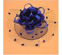 Amlhy Cappello fascinator con fiori, stile retrò, mini cappello a cilindro, da sposa, in rete, con clip, per feste da donna, colore blu scuro