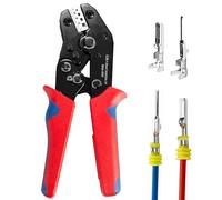 Amliber - Pinza crimpatrice per cavi con cricchetto, per connettori terminali a barilotto aperto, strumento di crimpatura elettrico per terminali Molex Deutsch, DELPHI AMP Dupont TYCO, 24-14 AWG