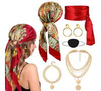 Amlisia Pirate Costume Accessori per Le Donne, Donna Capitano Pirata Accessori Con Bandana Testa Sciarpa Sash Collana (ZYH-ZB24037-TJYD)