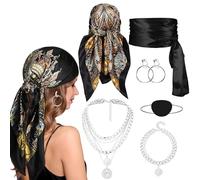 Amlisia Pirate Costume Accessori per Le Donne, Donna Capitano Pirata Accessori Con Bandana Testa Sciarpa Sash Collana (Nero)
