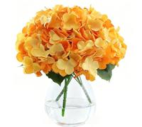 AMLUCKS 3 ortensie artificiali in seta, 15 teste, si sentono reali, ortensie artificiali con steli di fiori fai da te per bouquet di nozze, feste, decorazioni per la casa (3, arancione)