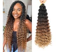 AMLUCKS Deep Wave Crochet Braids Hair Ocean Wave Braiding Hair for Black Women Girls Synthetic Water Wave Crochet Hair Extensions for Boho Braid (1B/30/27#, 22inch - 3)