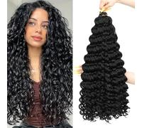 AMLUCKS Deep Wave Crochet Braids Hair Ocean Wave Braiding Hair for Black Women Girls Synthetic Water Wave Crochet Hair Extensions for Boho Braid (1B#, 22inch - 3)