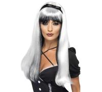 Ammaliante Parrucca lungo da Donna Argento e Nero Halloween Costume Scuro Alice
