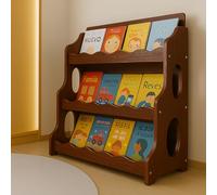 AMMEHOELA Libreria Montessori in legno per bambini, design olandese, 3 ripiani, smerlato, motivo legno di noce