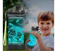 Ammonite Bottiglia d'acqua con dinosauro per bambini con luce LED 3D incandescente 400ml Tritan BPA Free - Tazza da viaggio ideale creativa con dinosauri Giurassico regalo per scuola bambino vacanze