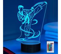 Ammonite - Lampada da notte Karate, lampada 3D con personaggio di karate che cambia 16 colori con telecomando e timer, luce decorativa da karate per uomini, regalo di compleanno e Natale per ragazzi e