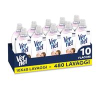 Ammorbidente Concentrato Vernel Carezza Delicata (10 x 48 lavaggi), Ammorbidente Concentrato per Tutti i Tessuti, con Fragranza Ipoallergenica, Approvato Dermatologicamente per Pelli Sensibili