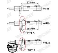 Ammortizzatore Spina superiore V4518 MONROE per FORD TRANSIT V363 Furgone