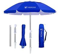 AMMSUN Ombrellone da spiaggia portatile piegato due volte con ancoraggio a sabbia, antivento, con pulsante di inclinazione e presa d'aria protezione UV 50+, si adatta in una grande valigia per patio,