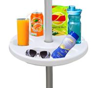 AMMSUN Vassoio da tavolo per ombrellone da spiaggia da 33 cm, per spiaggia, patio, giardino, piscina, con portabicchieri, scomparti per snack, bianco