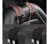 Ammtio Ganci per poggiatesta auto, 2 pezzi, gancio portaoggetti in pelle e metallo, multifunzione, colore nero