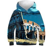 AMNOOL Felpe con Cappuccio Colosseo Romano 3D per Bambini Felpe con Cappuccio a Maniche Lunghe per Ragazze Adolescenti Maglioni con Cappuccio Abiti Autunnali per Bambini 12-14 Anni