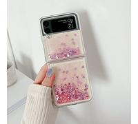 AMNOUR Custodia per cellulare Fashion Cool Love Heart Glitter Quicksand per Samsung Z Flip 4 Z Flip3 ZFlip3 Cover con paillettes liquide antiurto, rosa, per Galaxy Z Flip 4