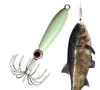 Amo da Fluorescente - Ami a Cannuccia | Amo da Polpo Luminescente a Lunga Durata | Totanara Fluorescente per Calamari, Ami a Forma di Gambero in Legno Esci da Mare con 12 Aghi Metallici Anti-