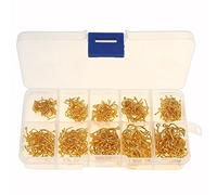 Amo da Pesca,Amo da Pesca Occhiello,Ganci Spinato,Gli Aghi di Pesca di 500Pcs 10 Misura Gli Aghi dell'Acciaio in Acciaio con la Scatola di Plastica (Colore : Oro)