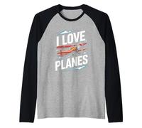 Amo gli aerei Vintage Aircraft Passion Maglia con Maniche Raglan