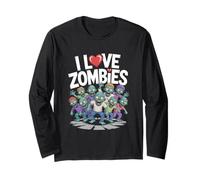 Amo Gli Zombi con i Personaggi dei Cartoni Animati Maglia a Manica