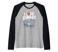 Amo Gli Zombi con i Personaggi dei Cartoni Animati Maglia con Maniche Raglan