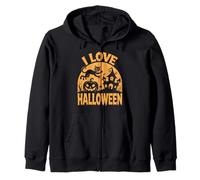 Amo Halloween Cat Pumpkin Haunted House Felpa con Cappuccio