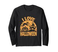 Amo Halloween Cat Pumpkin Haunted House Maglia a Manica