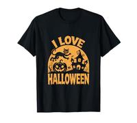 Amo Halloween Cat Pumpkin Haunted House Maglietta