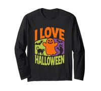 Amo Halloween Ghostly Cats Bats Fun Maglia a Manica