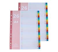 AMO HERMOSO Set da 2 Divisori Alfabetici A-Z per Raccoglitori ad Anelli, 1-26, Formato A4, Separatori Colorati in Plastica Robusta con Indice Multiforo, Ideali per Archiviazione Ufficio, Scuola e Casa