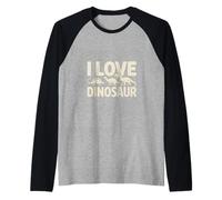 Amo i Dinosauri Fun Jurassic Style Maglia con Maniche Raglan