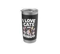 Amo i gatti e la divertente serata di gioco del bingo Bicchiere termico in acciaio inox doppia parete