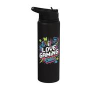 Amo il gioco Joystick retrò Pixel Art Stainless Steel Insulated Water Bottle