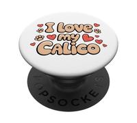 Amo il mio Calico Cat Hearts and Cat Paws Cat Mamma Cat Dad PopSockets PopGrip Adesivo