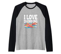Amo Il Nuoto appassionato Nuotatore Arte Maglia con Maniche Raglan