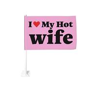 Amo la mia moglie focosa, amo la mia moglie focosa, bandiera per auto 12x18, bandiere per auto, decorazione per finestrini auto, bandiere impermeabili per finestrini auto, clip per finestrini bifaccia