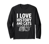 Amo la Storia e i Gatti Funny History Lover Cat Maglia a Manica